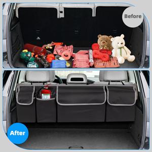 TEMU Oxford 다용도 차량 트렁크 수납함, 대형 포켓 4개 및 조절 가능한 스트랩 3개 포함, 다양한 차량 모델의 뒷좌석 수납에 적합