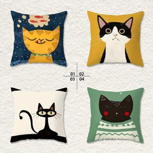 TEMU 4개 귀여운 고양이 일러스트 베개 커버, 단면 인쇄 소파 베개 커버, 사각 폴리에스터 베개 커버, 그리고 모던 소파 장식 쿠션
