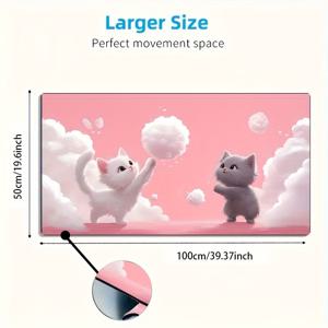 TEMU 1개 대형 게이밍 마우스 패드 - 귀여운 구름과 고양이 디자인, 미끄럼 방지 세탁 가능 고무 베이스 확장 데스크 매트, 스타일리시한 오피스 & 스터디 액세서리, 내구성 있는 컴퓨터 장식 선물 아이디어