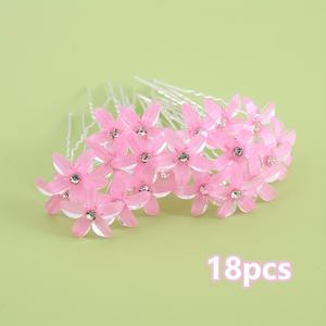 TEMU 18개 로맨틱 핑크 U자형 라인스톤 꽃 신부 머리핀, 신부 및 신부 들러리용 헤어 액세서리, 다용도 심플하고 우아한 업스타일 헤어 포크, 결혼식, 디너 파티, 파티, 무대 공연, 휴일 기념 행사, 일상 착용에 적합. 16세 이상 여아 및 여성용
