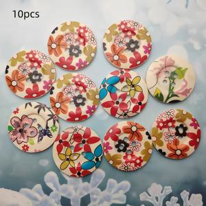 TEMU 10개/5cm 패셔너블하고 트렌디한 대형 빈티지 2구멍 나무 단추, 컬러 프린트 나무 단추, 창의적인 꽃무늬 나무 단추, 손바느질용 나무 단추 액세서리, DIY 의류, 코트, 모자, 스카프, 헤어 액세서리, 가방, 휴일 파티 장식용 단추