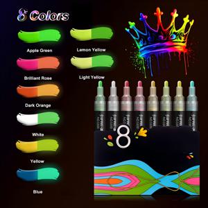 TEMU 8색 발광 형광펜 세트 | 밝고 오래 지속되는 빛, 빠른 건조 | 크리스마스 장식, 휴일 공예, 일기장 드로잉용 | 파티 분위기 및 인사말 카드 꾸미기에 이상적