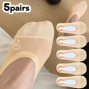 TEMU 여성용 여름 단색 레터링 논쇼w 양말 5켤레, 메쉬, 통기성, 로우컷, 보이지 않는 실리콘 그립, 미끄럼 방지, 미끄러지지 않는 뒤꿈치 양말 - 데일리용 살구색 - 가족과 친구를 위한 최고의 선물