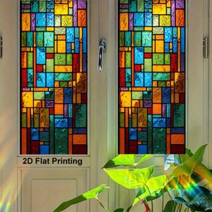 TEMU 2D 플랫 - 2D 플랫 - 1 2D 평면 보안 창문 필름 - 정전기 흡착 장식 스티커, 투명 PVC/플라스틱 창문 스티커, 가정 장식용 - 간편한 설치, 사생활 보호 파티션 필름 (컬러풀 선셋 캐빈 패턴)