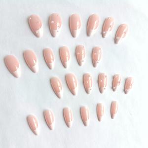 TEMU 24개입 미디엄 아몬드 화이트 엣지 프렌치 스타일 누름식 인조네일, 탈착식 매니큐어 스티커