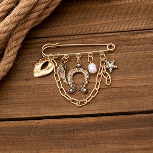 TEMU 서부 스타일 하트 말발굽 날개 별 꽃 펜던트 패션 브로치, 여성용, 데일리 웨어, 휴가 및 선물용