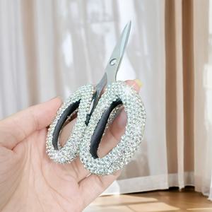 TEMU 크리에이티브 라인스톤 장식 가위, 컴팩트 오피스 & 홈용, 휴대용 스테인리스 스틸 페이퍼 커터