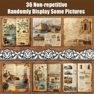 TEMU 36장 중복 없는 고대 로마 항해 일기 스크랩북 용지, 장식용 종이, 카드 제작 배경 백그라운드 패드 메모리얼 앨범 레트로 다이어리 핸드메이드 선물 포장 쓰레기 일기 등 다양한 장면에 적합 5.9 * 5.9인치