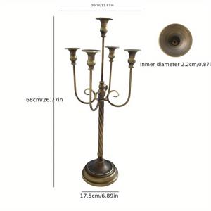 TEMU 우아한 미국 클래식 커피색 메탈 촛대 | 5갈래 모양 빈티지 촛대 홀더, 홈 라이브룸 장식, 생일 파티 연회 촛대 장식, 테이블 상판, 래커 마감에 적합