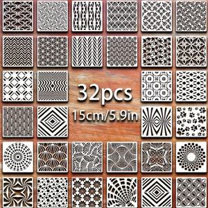 TEMU 32개 기하학 패턴 템플릿 세트, 재사용 가능한 플라스틱 드로잉 스텐실, 미술 및 공예에 적합, 천, 캔버스, 유리, 타일, 벽, 바닥, 종이, 의류 및 홈 데코 스프레이 페인팅 도구에 적용 가능