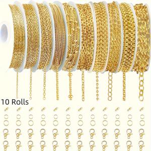 TEMU 10롤 주얼리 체인, 78.7피트 목걸이 및 팔찌 액세서리용 점프 링/랍스터 클라스프/커넥터 포함 DIY 제작용