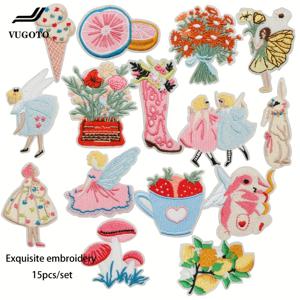 TEMU 꽃, 작은 동물, 요정이 있는 자수 패치 15개 컬렉션입니다. 토끼 디자인, 꽃 모티프, 예술적인 스타일이 포함되어 있습니다. 이 패치들은 다리미로 부착하거나 바느질할 수 있습니다. 의류, 가방, 쿠션에 적합합니다.