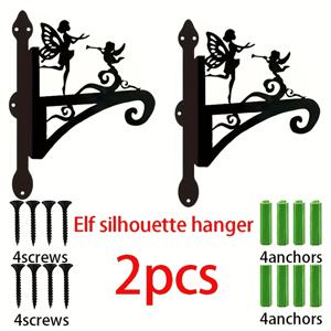 TEMU 2개 2D 메탈 철제 북유럽 스타일 - 우아하고 귀여운 창의적이고 독특한 엘프 실루엣 디자인 식물 받침대, 심플하면서도 레트로한 벽걸이, 현관용 걸이형 바구니, 랜턴, 새먹이통용, 야외 정원 가정 장식