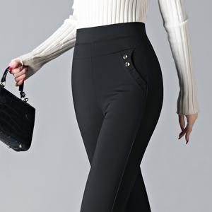 TEMU 플러스 사이즈 - 하이웨이스트 플러스 사이즈 스키니 레깅스 | 여성용 신상 봄/여름 블랙 매직 팬츠, 중간 정도 신축성의 원단과 비대칭 디테일