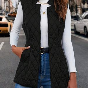 TEMU LUNE 대각선 포켓 앞면 오픈 조끼 퀼팅 코트