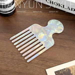 TEMU 유럽풍 아세트산 와이드 톱니 빗 1개, 스타일리시한 대리석 패턴 정전기 방지 여성용 빗, 곱슬머리, 머리 및 모든 헤어스타일에 적합한 고급 엉킴 방지 빗으로 패셔너블한 액세서리