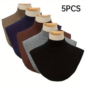 TEMU 5pcs 세트 100% 단색 상의 추가품 탈부착 가능 칼라 무슬림 의류 매칭 터틀넥 딕키 스카프 여성용