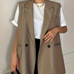 TEMU 여성용 가을 의류 - 우아한 디자인의 더블 레이어 조끼