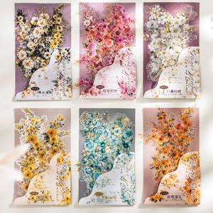 TEMU 6개입 선물 포장 세트, 플라워 보더 스프레드 시리즈, 대형 사이즈 수채화 꽃 PET 스티커, 빈티지 플로럴 데칼, 스크랩북킹, DIY 장식 콜라주용