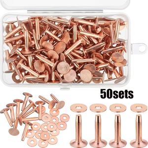 TEMU 구리 리벳 및 리벳 와셔 50세트, 가죽 리벳 단추, 버클, 벨트, 지갑, 넥타이, 가죽 DIY 공예 용품