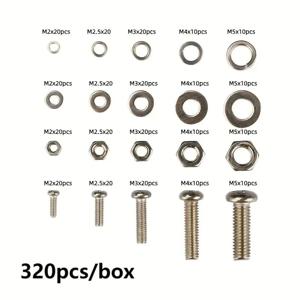 TEMU 320개 헤비듀티 전금속 헥스 볼트 너트 나사 & 와셔 어쏘트먼트 키트 - M2-M5 미터릭 하드웨어 세트 (필립스 헤드, 플랫/락 와셔, 플라스틱 보관함 포함) DIY 프로젝트, 자동차, 가구 조립 및 수리용 (완벽한 패스너 세트)