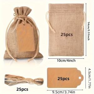 TEMU 그녀/남자를 위한 선물 세트, 드로스트링과 태그가 있는 75개 황마 가방 - 결혼 선물, 파티 장식, 크리스마스 공예 등에 적합 - 10X14Cm, 갈색 끈으로 닫힘, 축제 행사 및 일상 사용에 적합