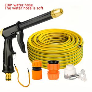 TEMU 고압 워터 건 세트 - 5종 액세서리 포함, 10미터 호스 및 3개 커넥터, 360° 조절 가능 노즐, 인체공학적 누수 방지 디자인. 정원 관개, 잔디 관리, 차량 세차, 식물 물주기, 바닥 청소, 유리 청소, 애완동물 목욕에 적합 - 정원사와 주택 소유자를 위한 필수 야외 청소 도구