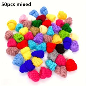 TEMU 미니 니트 크리스마스 모자 50개입, 혼합 색상 수제 얀 모자, 공예, 헤어 장식, 공예 용품, 크리스마스 연휴 장식에 적합, 폴리에스터 재질, 크리스마스 트리 장식품 (색상 랜덤)