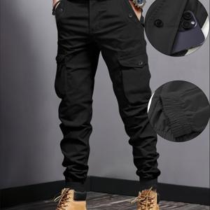 TEMU 남성용 캐주얼 카고 바지, 다용도 포켓, 드로스트링 허리, 봄/여름에 적합, 편안한룩 | 드로스트링 벨트 | 편안한 착용감