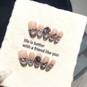 TEMU 10개 고급 힙 드릴링 수제 코핀 프렌치 팁 인조 네일, 라이트 럭셔리 숏 네일 데코 패치, 페스티벌 네일 장식