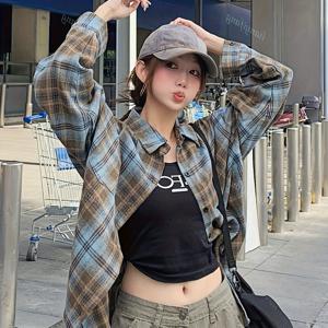 TEMU 빈티지 아메리칸 체크 캐주얼 루즈 스트리트 셔츠, 가을/겨울 아우터