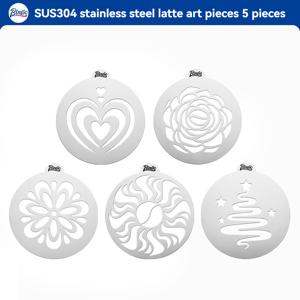 TEMU Bincoo 5 커피 아트 스텐실, 커피 장식, 쿠키 베이킹, 폼 라떼 아트 제작을 위한 재사용 가능한 Magnoloran 템플릿, 디저트, 컵케이크, 케이크, 카푸치노 무스용 바리스타 스텐실