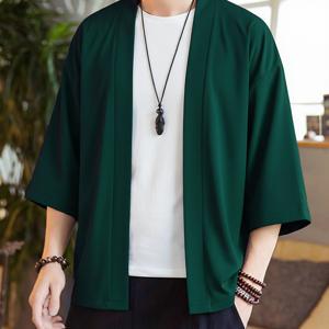 TEMU 기모노 스타일 캐주얼 가디건 셔츠, 솔리드 컬러 다용도 싱글 레이어, 100% 폴리에스터, 루즈핏, 캐주얼 감성 | 플로우 원단, 중국 사이즈, 사이즈 가이드를 꼼꼼히 확인하세요