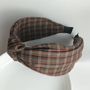 TEMU 크로스 매듭 헤어밴드, 심플하고 우아한 체크무늬 헤어밴드, 와이드밴드 높은 머리꼭지 압박 헤어클립, 아카데믹 스타일 헤어 액세서리