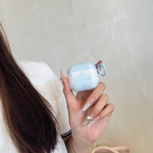 TEMU 파우더 블루 스머지 잉크 스플래터 리본 보우 + 후프 이어폰 케이스, Apple Pro 2 케이스 / Pro 케이스 / 4 케이스 / 3 케이스 / 2 케이스와 호환 / 패셔너블한 여성용 이어폰 케이스 / 이어폰 케이스 / Apple 이어폰 케이스