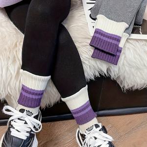 TEMU 2개 여아용 보온 언더웨어/아우터웨어 레깅스 - 고탄력 겨울 바지 솔리드 컬러 & 대비 허리밴드, 세탁기 사용 가능 타이츠, 놀이 약속 & 날씨용 ( &) 2025 신상 스타일