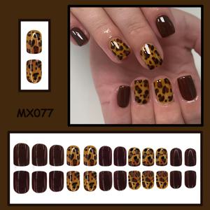 TEMU 메일라드 컬러 시리즈 프린트 브라운 가을 숏 스퀘어 누름식 인조네일 24개, 스타일리시한 가을/겨울 프린트 인조네일, 여성용 데일리 장식용