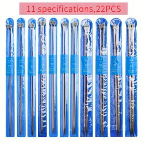 TEMU 22피스 스테인리스 스틸 뜨개질 바늘 세트, 13.78인치 길이, 스카프와 모자용 2mm-8mm 사이즈 포함 - 11가지 다양한 사양으로 다양한 뜨개질 요구 충족. 완벽한 어버이날 선물