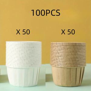 TEMU 100개 고온 저항 케이크 컵, 오븐 사용 가능 종이 컵케이크 라이너 (롤링 엣지), 베이킹 머핀 몰드, 방유 컵케이크 및 머핀 베이킹 컵, 생일, 결혼식 및 파티 디저트를 위한 우아한 라이닝, 화이트 및 브라운 색상 – Pe