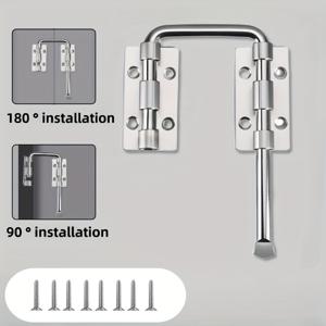 TEMU 도어 래치, 스테인리스 스틸 파티오 도어 볼트, 창문, 헛간, 정원, 울타리, 창고, 옷장, 이중문용 - 90/180도 설치 U-볼트 잠금장치 (실버 - 1개)