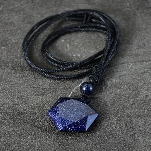 TEMU 1개 빈티지 육각형 블루 아벤투린 펜던트 목걸이 - 블랙 코드가 특징인 기하학적 스톤 주얼리, 발렌타인데이, 어버이날, 아버지의 날과 같은 특별한 날을 위한 휴일 선물로 완벽하며 누구나 캐주얼하게 착용할 수 있습니다.