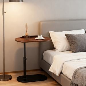 TEMU 높이 조절식 C형 사이드 테이블, 360° 회전 - 브러시드 메탈 & 소프트우드 오크 모던 디자인, 거실, 침실, 홈 오피스 & 캠핑용 | 휴대용 공간 절약형 다기능 트레이 테이블, 견고한 구조