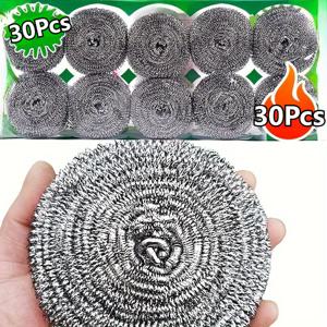 TEMU 30개 대형 스테인리스 스틸 청소 브러쉬 세트 - 주방, 욕실, 가정용 표면에 특화된 헤비듀티 금속 스크러브 브러쉬, 접시, 냄비 및 기타 물품에 적합. 잔여물 없이 다기능 사용 가능