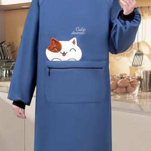 TEMU 가을 착용을 위한 포켓이 있는 캐주얼하고 우아한 긴팔 앞치마. 넉넉한 핏과 만화 고양이 디자인으로 특징이며, 탄성 있는 골지 커프스와 부드러운 소재로 제작되었습니다.