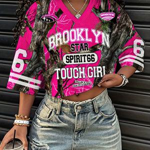 TEMU 유럽&미국 스타일 숏 레터 프린트 여름용 통기성 메쉬 캐주얼 스포츠 여성 티셔츠, 여성 캐주얼 스포츠웨어