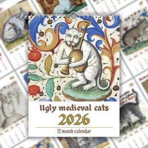 TEMU 1개 신제품 2026 레트로 중세 고양이 벽걸이 달력, 수제 그림 고양이 테마 달력 - 애완 고양이, 12가지 다양한 정교한 레트로 패턴 벽걸이 달력, 12개월 월간 플래너, 데스크탑 플래너 & 벽걸이 달력, 생일, 크리스마스, 새해 선물, 홈 오거나이징, 재미있는 디자인에 완벽