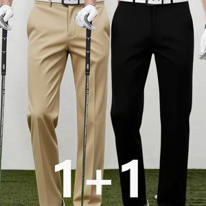 TEMU 남성용 골프 팬츠 - 사계절 스트레치 드레스 캐주얼 바지, 네이비 블루 & 블랙, 레귤러 핏, 웨딩, 오피스, 골프에 적합 - 내구성 있는 직물, 다재다능한 스타일, 우아함 강조