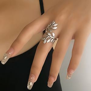 TEMU 여성 및 남성을 위한 조절 가능한 잎사귀 반지 - 엘레강스 구리 주얼리, 개방 메커니즘 포함, 생일, 결혼식 등 일상 및 파티 주얼리 선물