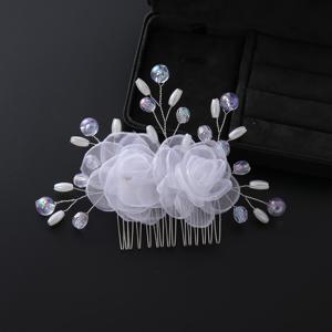 TEMU 1개 여성 유럽 및 미국 패션 로맨틱 꽃 신부 화이트 베일 수제 헤어 콤