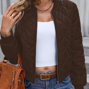 TEMU 여성용 경량 폴리에스터 파일럿 재킷 - 라운드넥 & 플리츠 디테일, 짧은 지퍼 프론트 캐주얼 자켓, 세탁기 사용 가능 사계절 아우터웨어